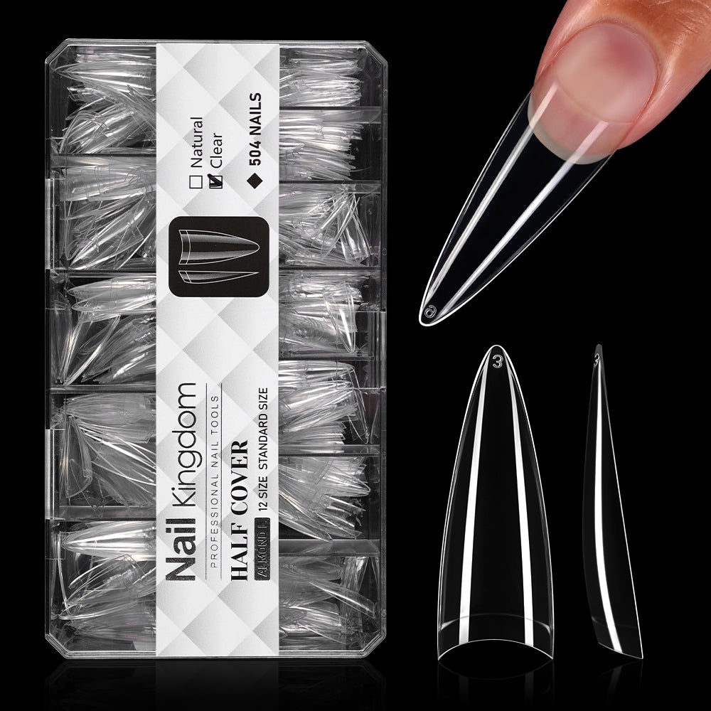 ElegantLong Almond Nail Tips 500PCS - Long Lasting Half Cover Tips for Acrylic & Press On Nails, 12 Sizes
