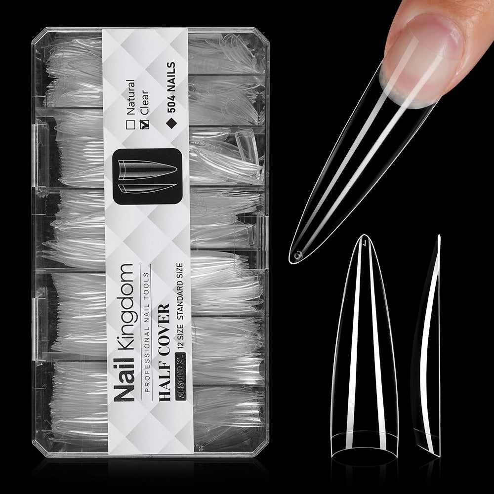 Extra Long Almond Nail Tips 500PCS - XL Length Half Cover Tips for Dramatic Acrylic & Press On Nails, 12 Sizes