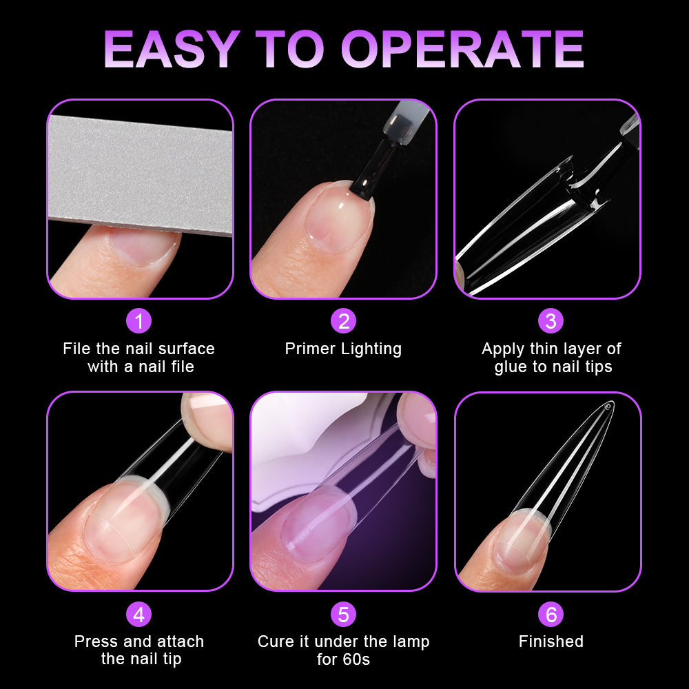 Extra Long Almond Nail Tips 500PCS - XL Length Half Cover Tips for Dramatic Acrylic & Press On Nails, 12 Sizes