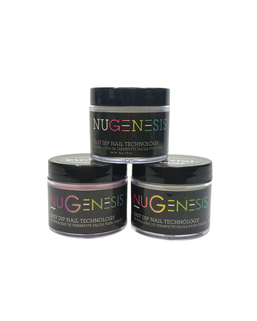 NuGenesis Complete Dip System Kit – 4-Step Dip Liquids + 3 Full-Size Powders (Crystal Clear, French White & Pink II) + French Nail Tray – Perfect for Clean Girl Nails & French Manicures
