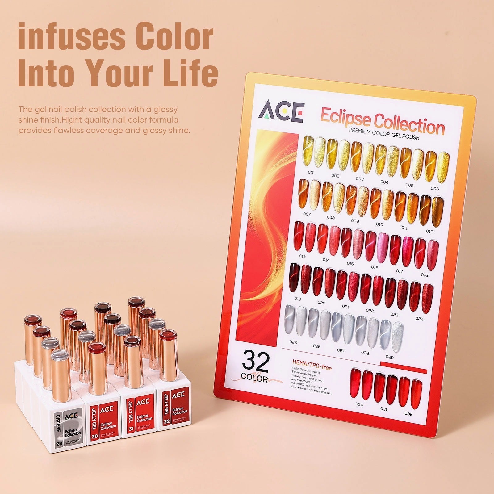 ACE Cateye Magnetic Gel Collection | 32 Red, Gold & Silver Shades