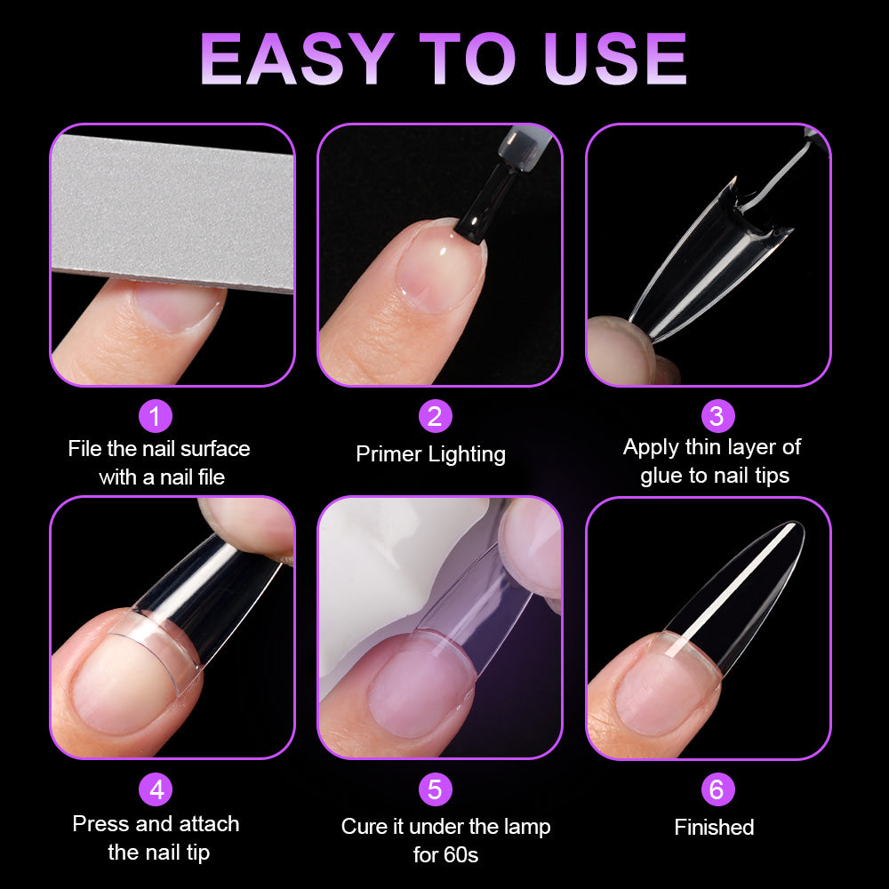 Step-by-step guide on how to use nail tips with text 'Easy to Use'.