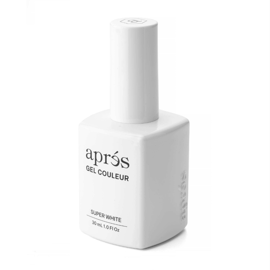 White bottle of après Gel Couleur nail polish on a white background