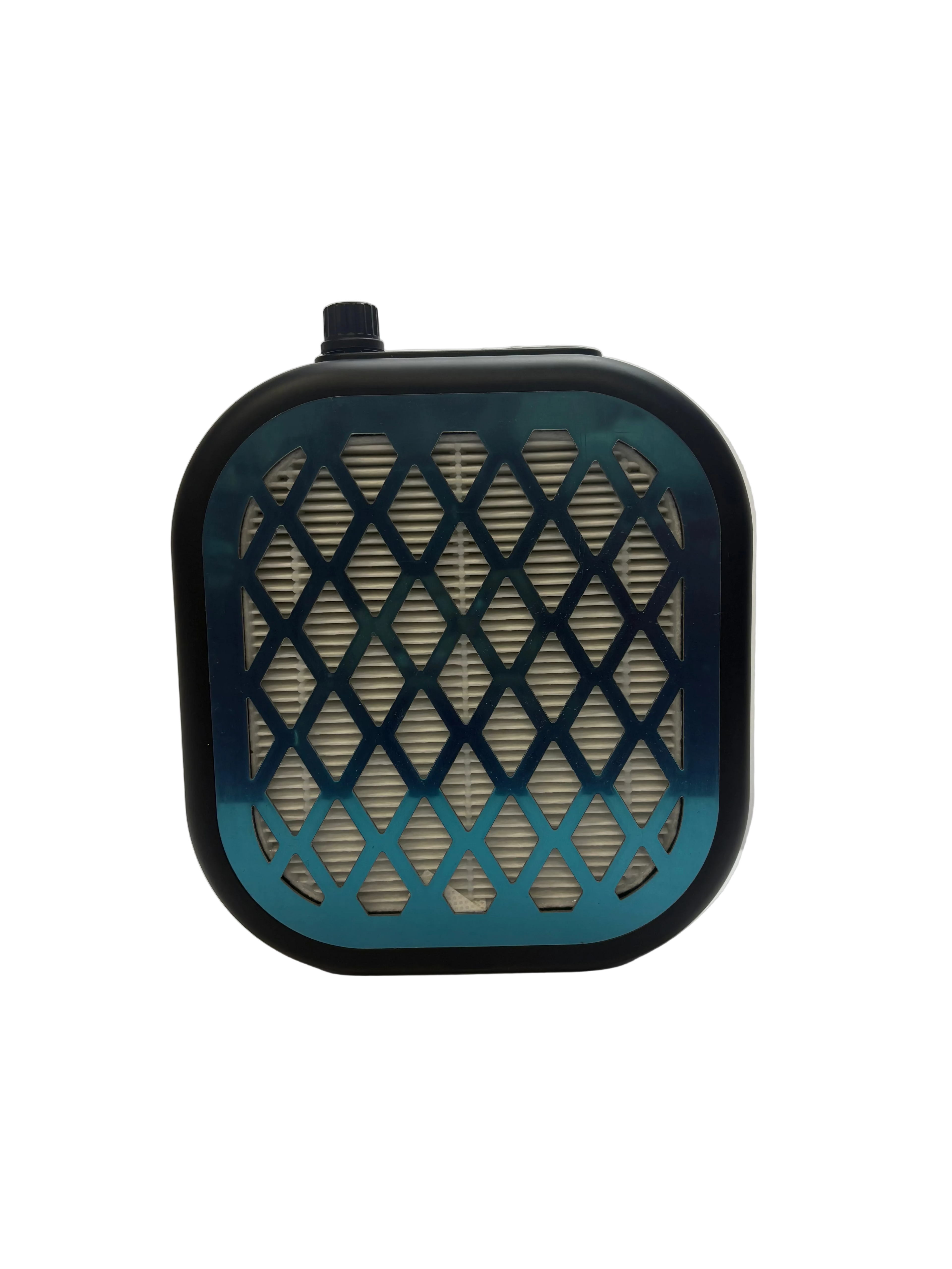 Black and blue air filter on a white background