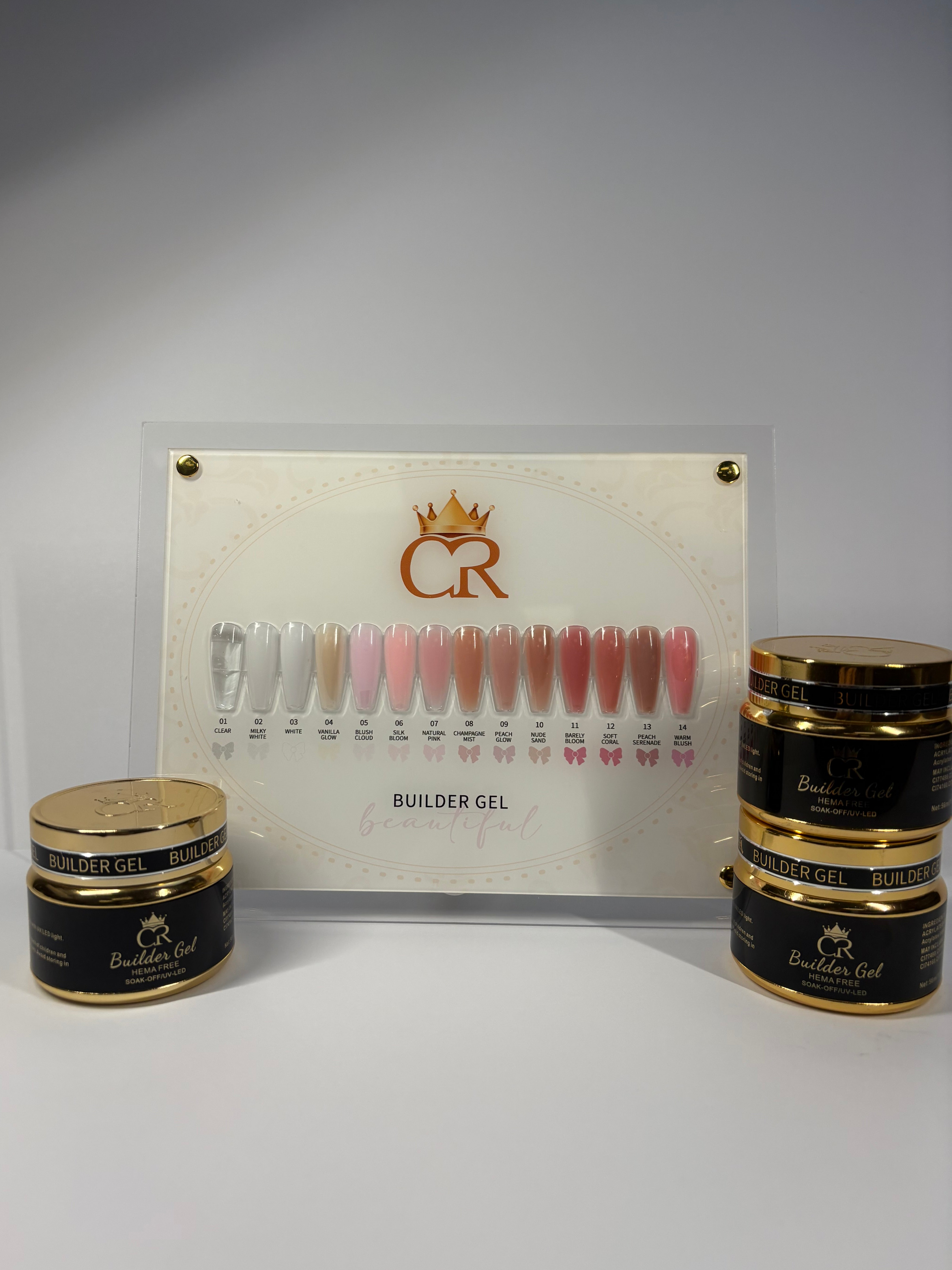 CROWN Hard Builder Gel in Jar | 2 oz Low Heat Spike Formula for Nail Extensions & Structure | Available in 14 Colors