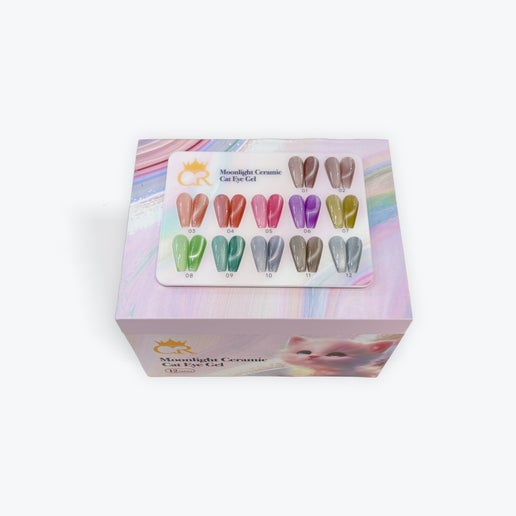 Box of Moonlight Ceramic nail art gel with colorful design on a white background