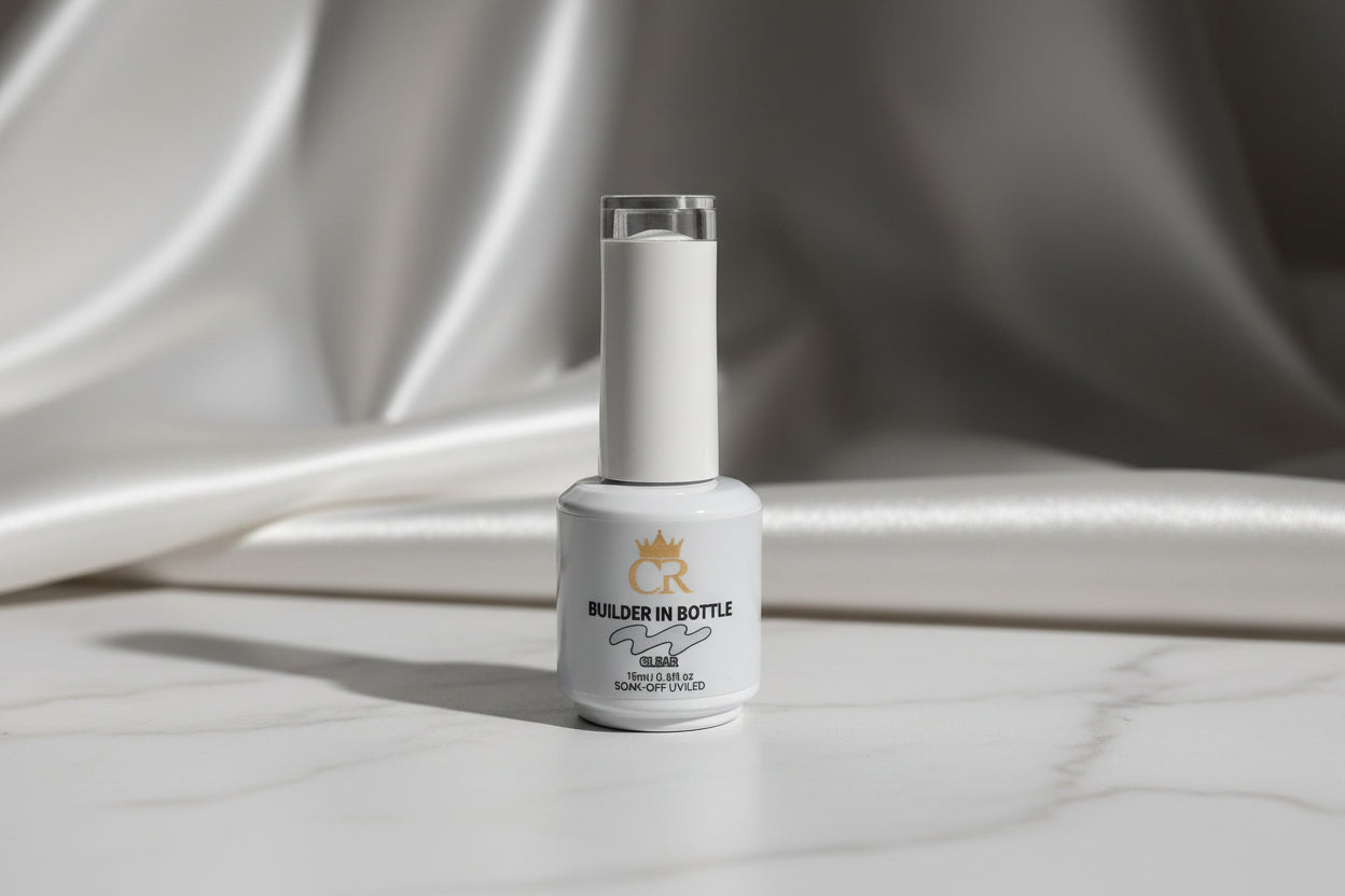 Nail polish bottle with a visible brand label on a white background