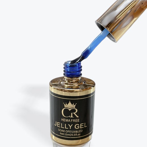 Bottle of CR Hemafree Jelly Gel with blue gel being applied.