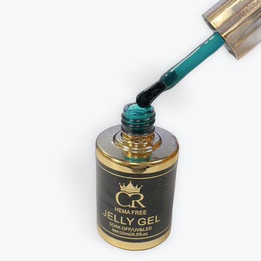 CR Jelly Gel bottle with a dropper applying teal gel on a white background