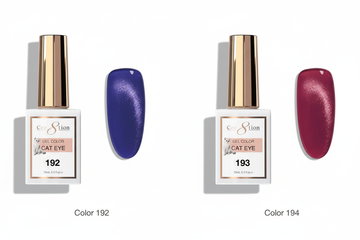 Two bottles of nail polish with corresponding swatches on a white background