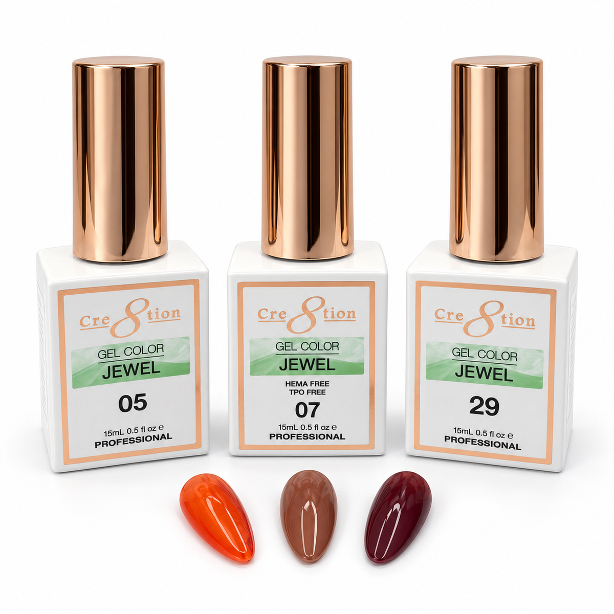 Cre8tion Fall Jelly Gel Polish – Burnt Orange, Light Brown & Dark Wood | Translucent Jelly Finish for Layering, Ombré & Autumn Nail Art