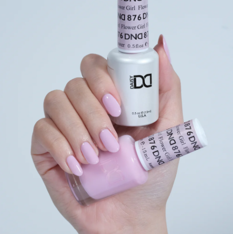 DND Flower Girl #876 – Powdery Pink Gel & Nail Polish Duo | Full Coverage with Lilac Undertones | DND DC Duo Set