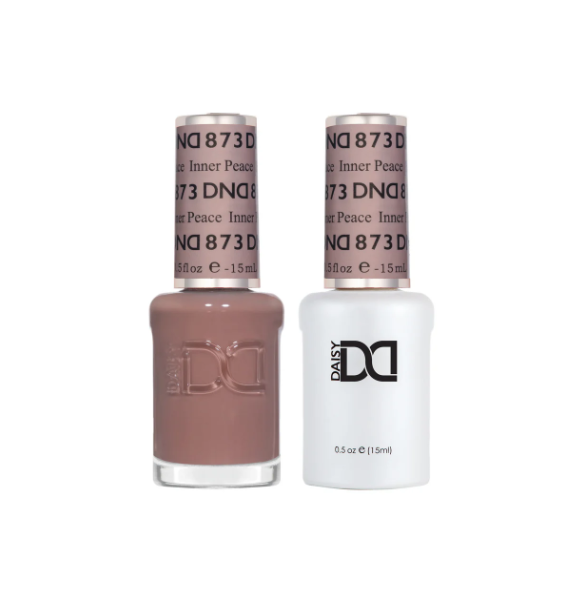 Two bottles of Daisy nail polish, one purple and one white, on a white background.