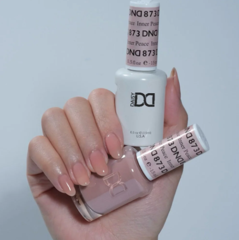 DND Inner Peace #873 – Blush Peach Sheer Gel & Nail Polish Duo | Coca Cola Brown Undertones | DND DC Duo Set