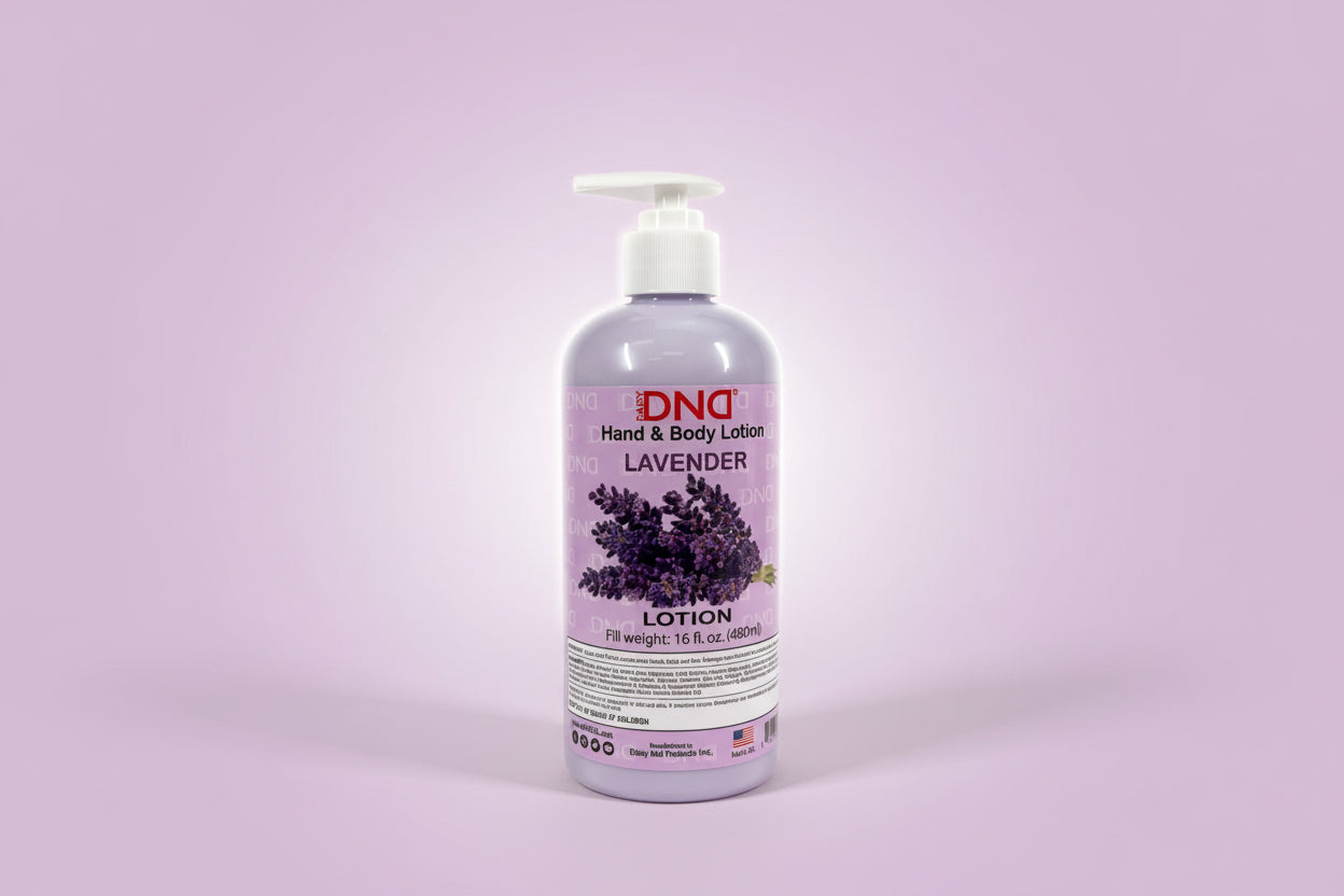 Lavender hand and body lotion bottle on a white background