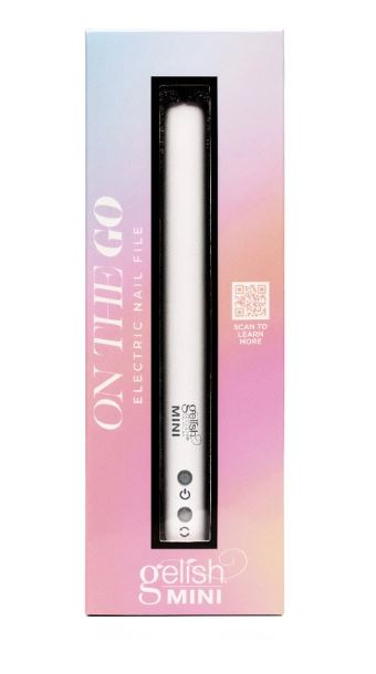 Electric nail file in packaging with 'gelfish' branding on a white background