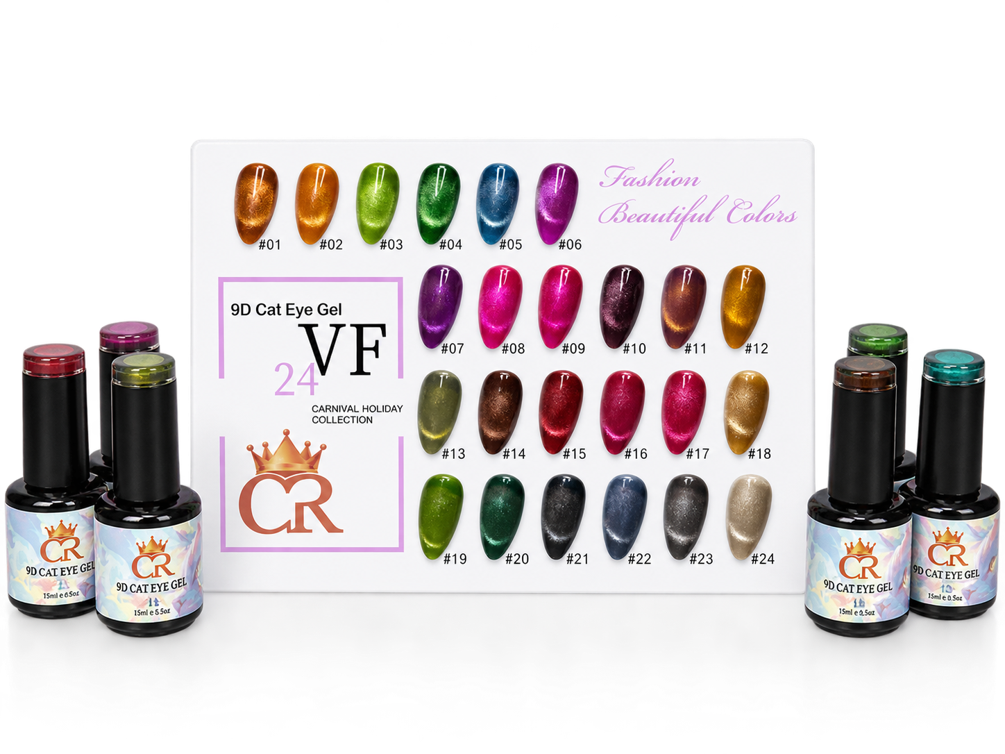 CROWN 9D Cateye Gel Polish – Carnival Holiday Collection (24 Colors)
