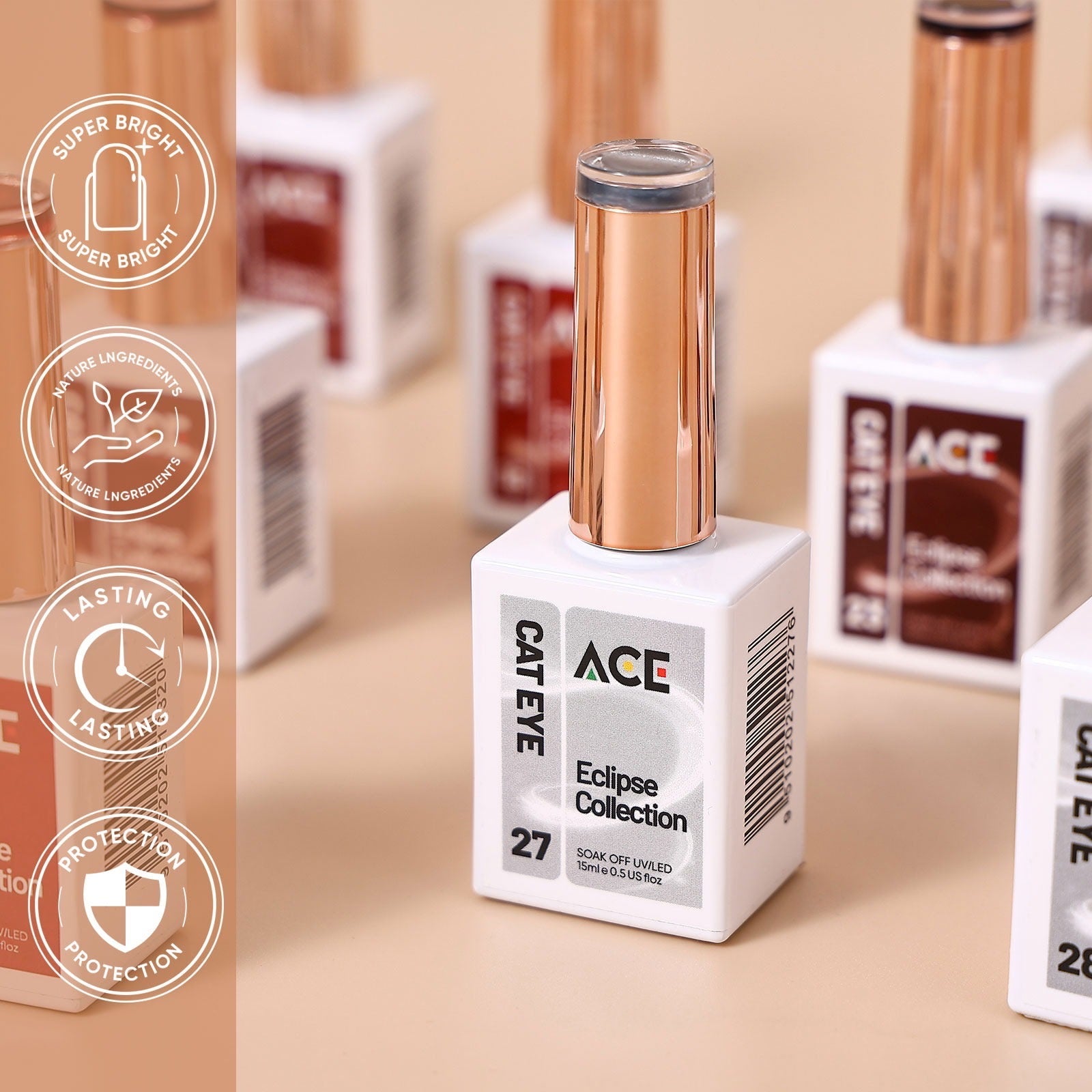 ACE Cateye Magnetic Gel Collection | 32 Red, Gold & Silver Shades | Salon Professional Magnet Nail Polish Set + FREE Swatch & Magnet