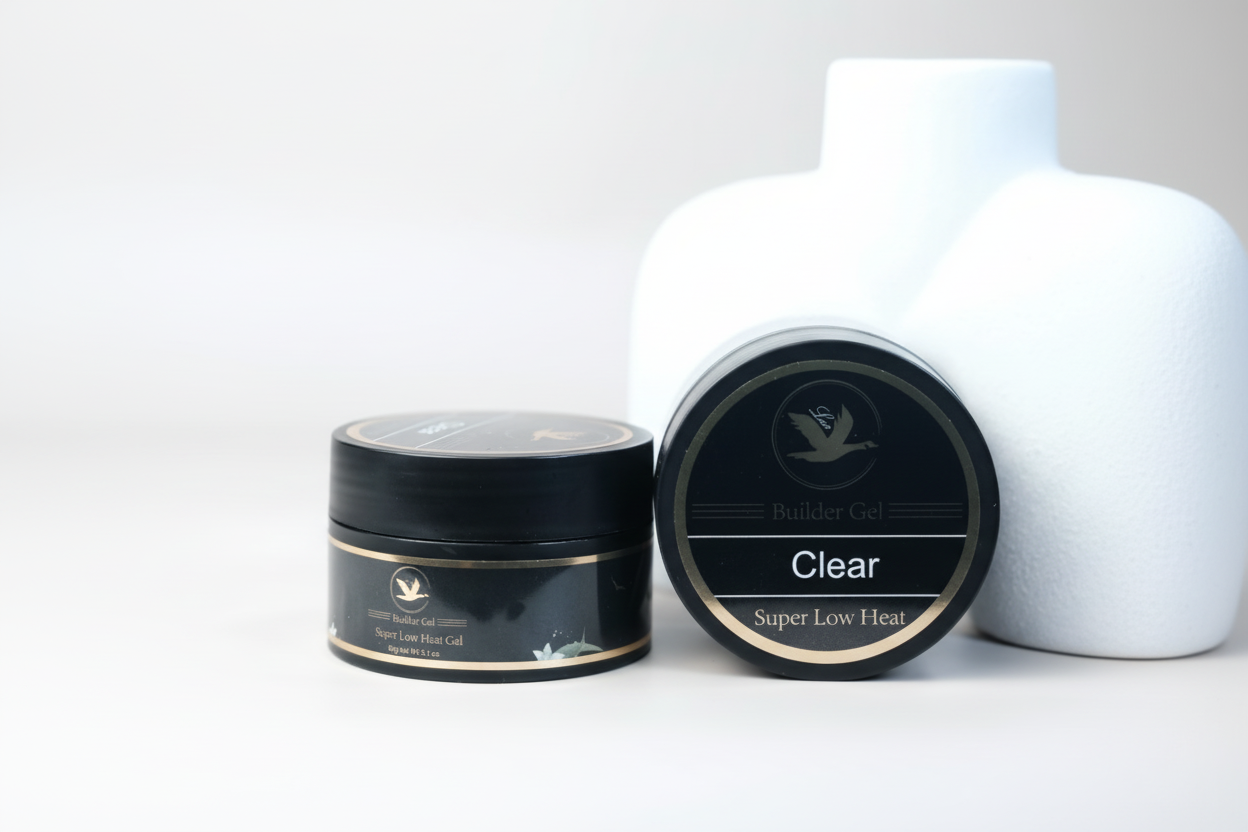 Two hair product containers with black lids on a white background