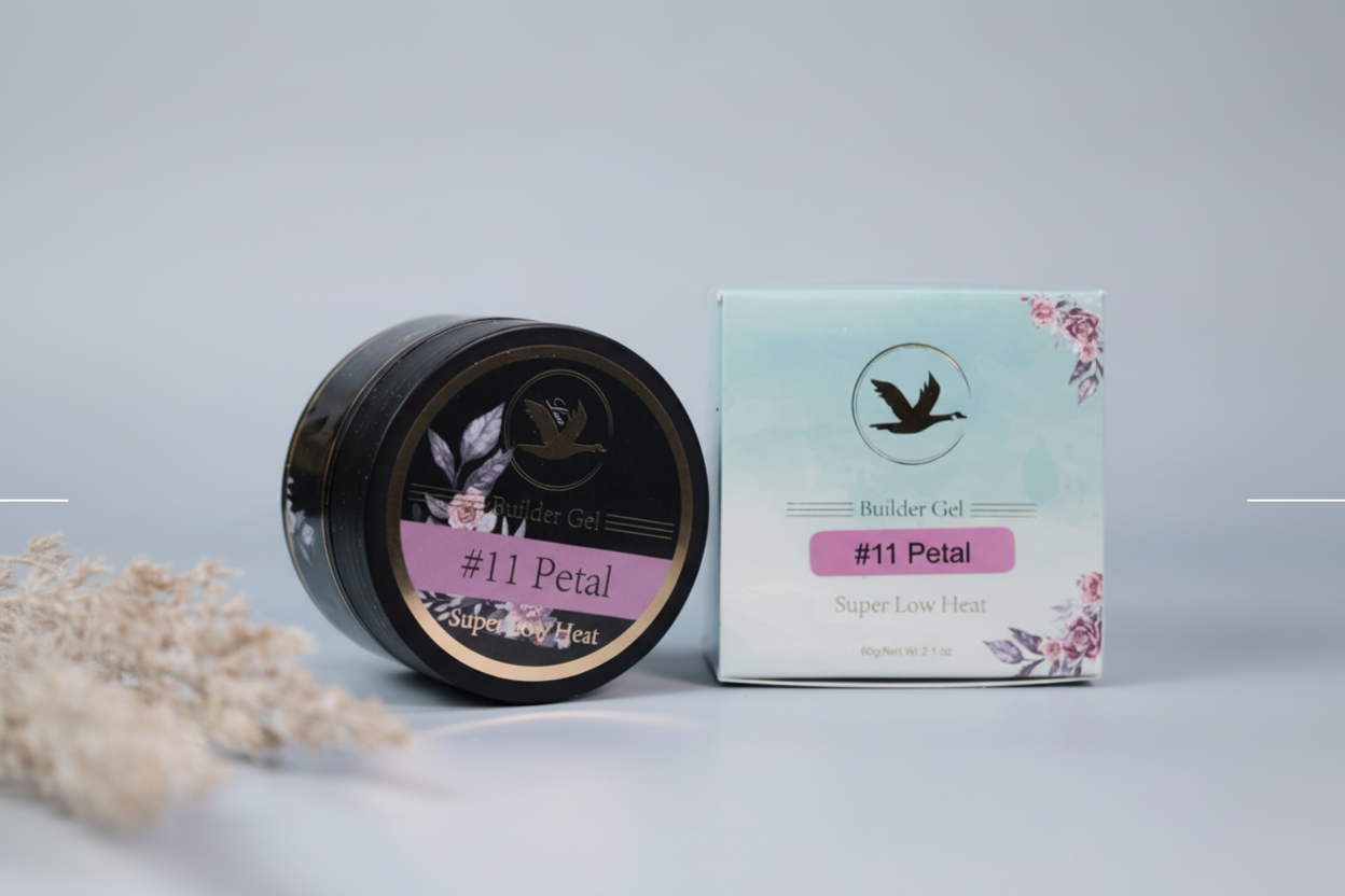 Black jar and box labeled '#11 Petal' on a light gray background