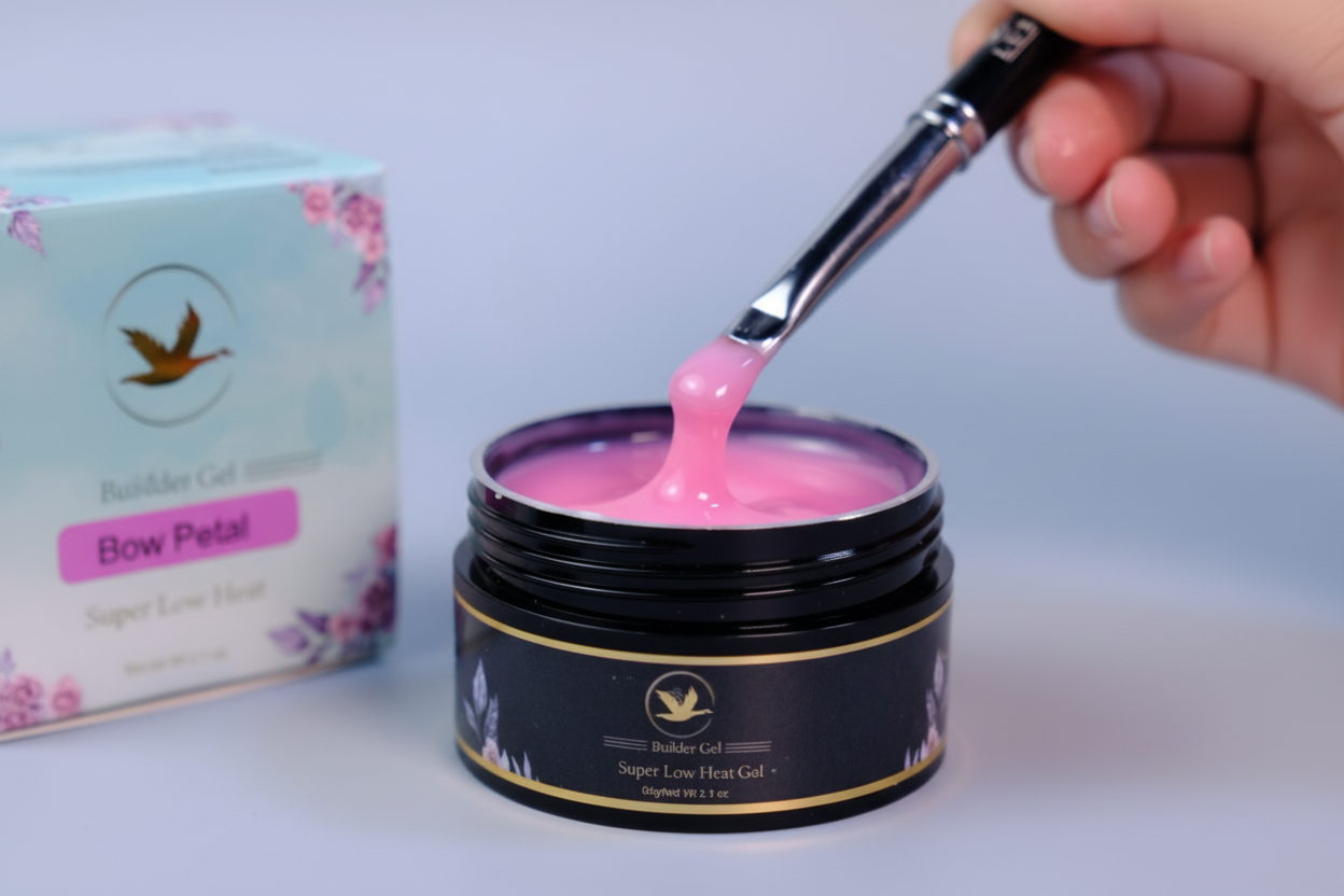 Pink gel being scooped with a spoon from a jar, with a box in the background.