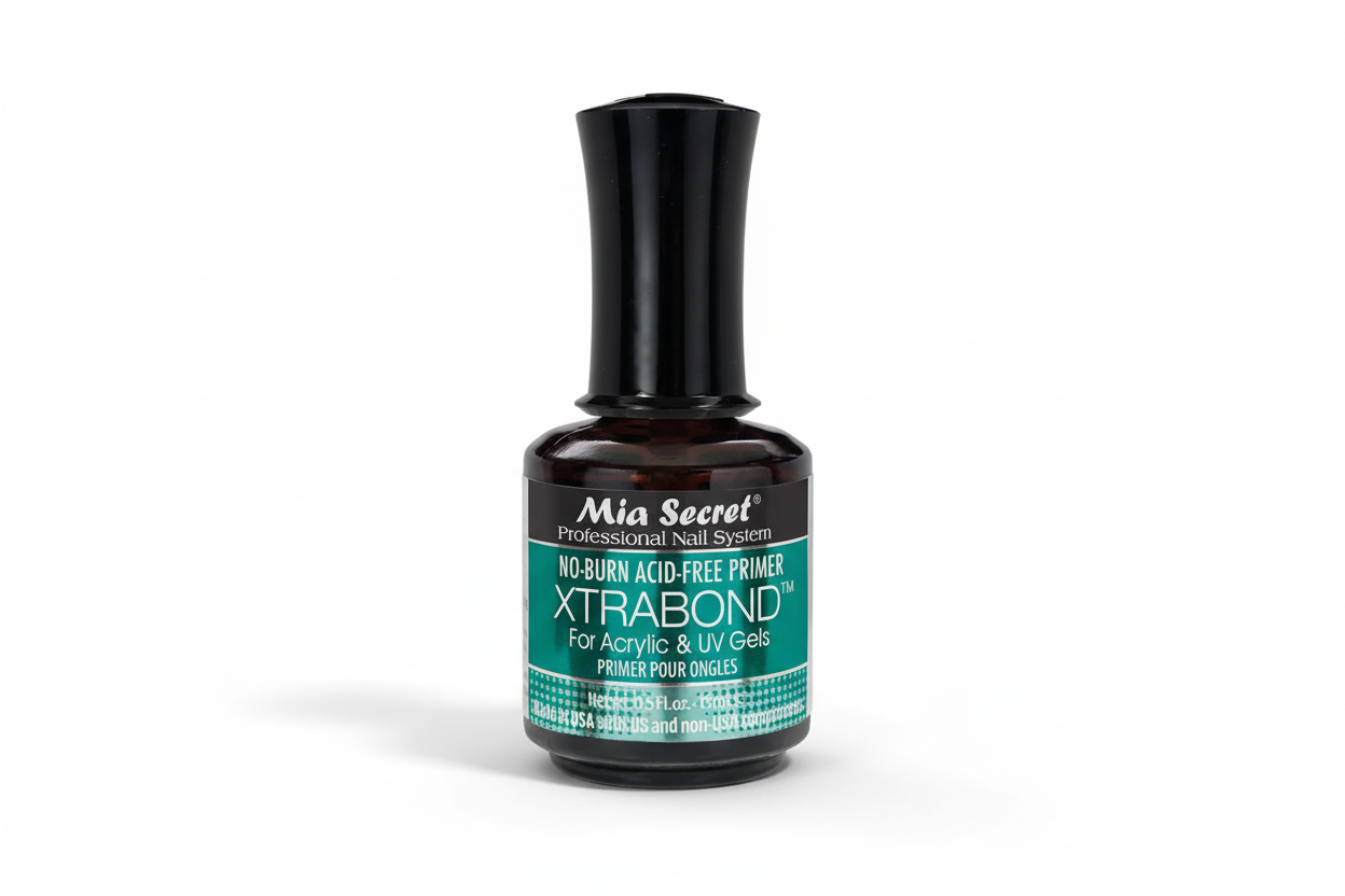 Mia Secret Xtrabond no-burn acid-free primer bottle on a white background