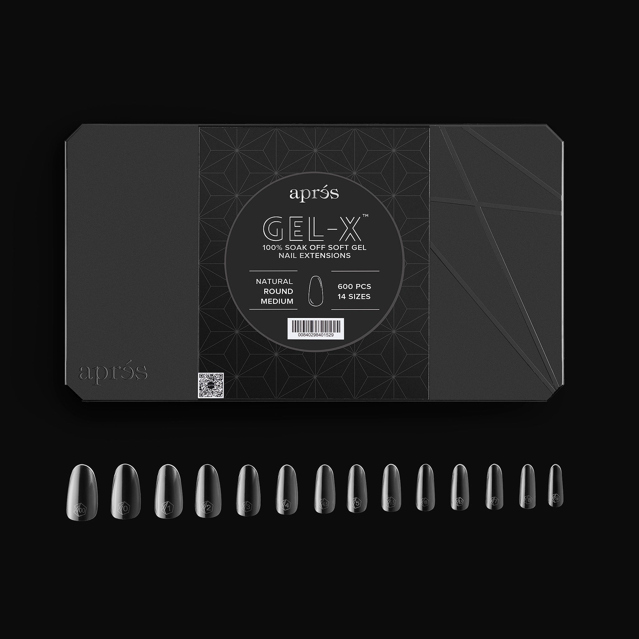 Aprés Gel-X® Natural Round Tips | 600pc Soft Gel Full-Cover Tips, 14 Sizes (00-9) for Classic & French Manicures
