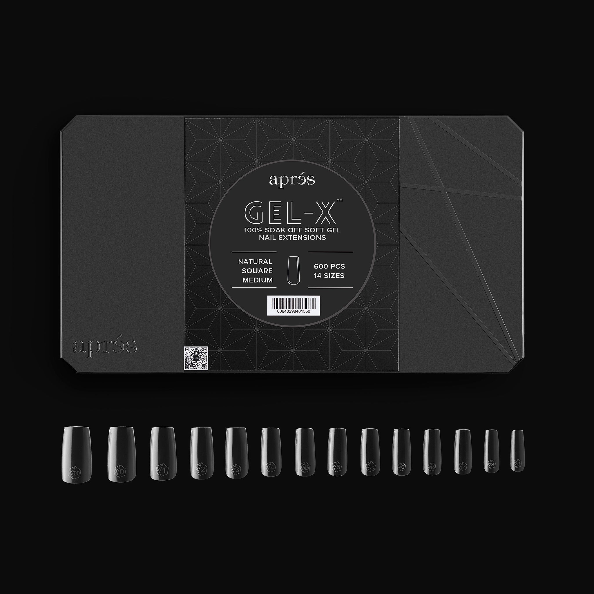 Aprés Gel-X® Tip Box | Natural Square | 600pc Soft Gel Tips, 14 Sizes 00-9, Premium Quality (Natural Square, 600 pcs)