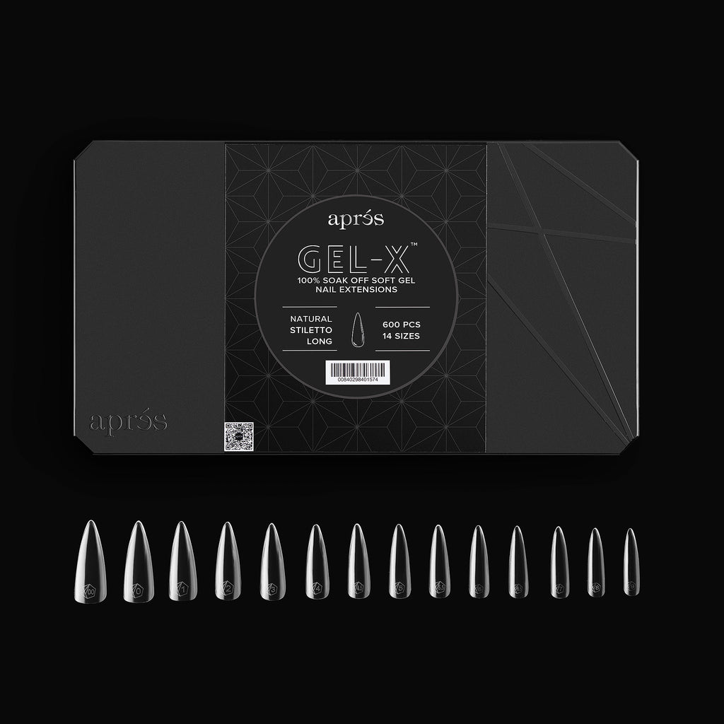 Aprés Gel-X® Natural Stiletto Tips | 600pc Tapered Long Length, 14 Sizes (00-9) for Elevated Manicures