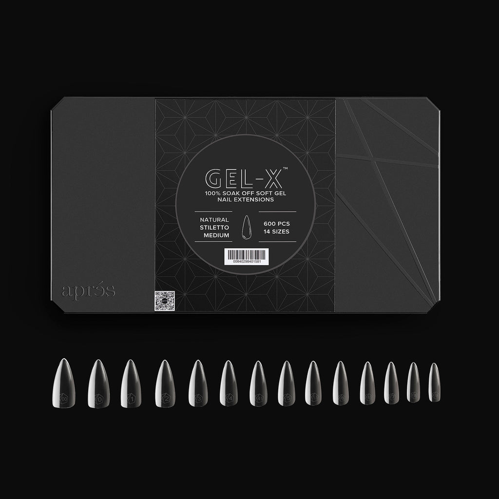 Aprés Gel-X® Natural Stiletto Tips | 600pc Tapered Long Length, 14 Sizes (00-9) for Elevated Manicures