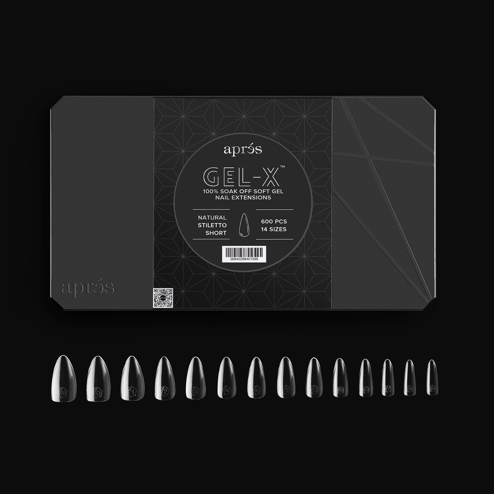 Aprés Gel-X® Natural Stiletto Tips | 600pc Tapered Long Length, 14 Sizes (00-9) for Elevated Manicures