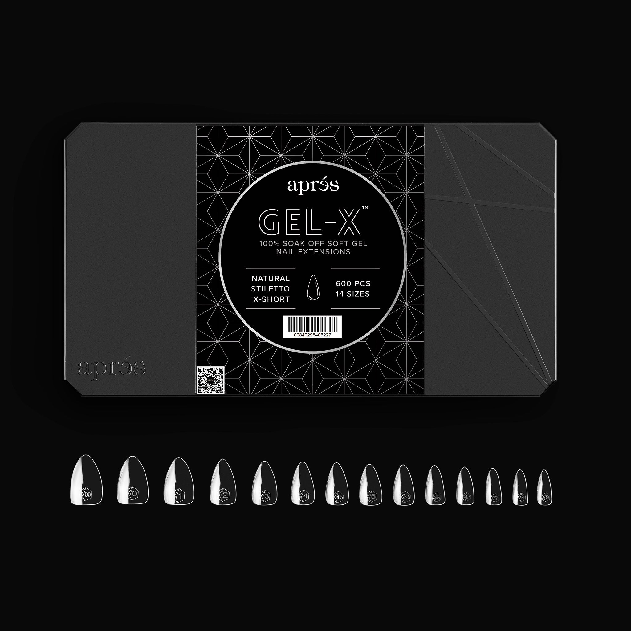 Aprés Gel-X® Natural Stiletto Tips | 600pc Tapered Long Length, 14 Sizes (00-9) for Elevated Manicures