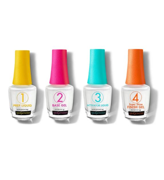 Nugenesis Dip Powder Liquid Starter Kit - 4pc Set with Nail Prep, Base, Activator & Top Coat (No Lamp Needed)