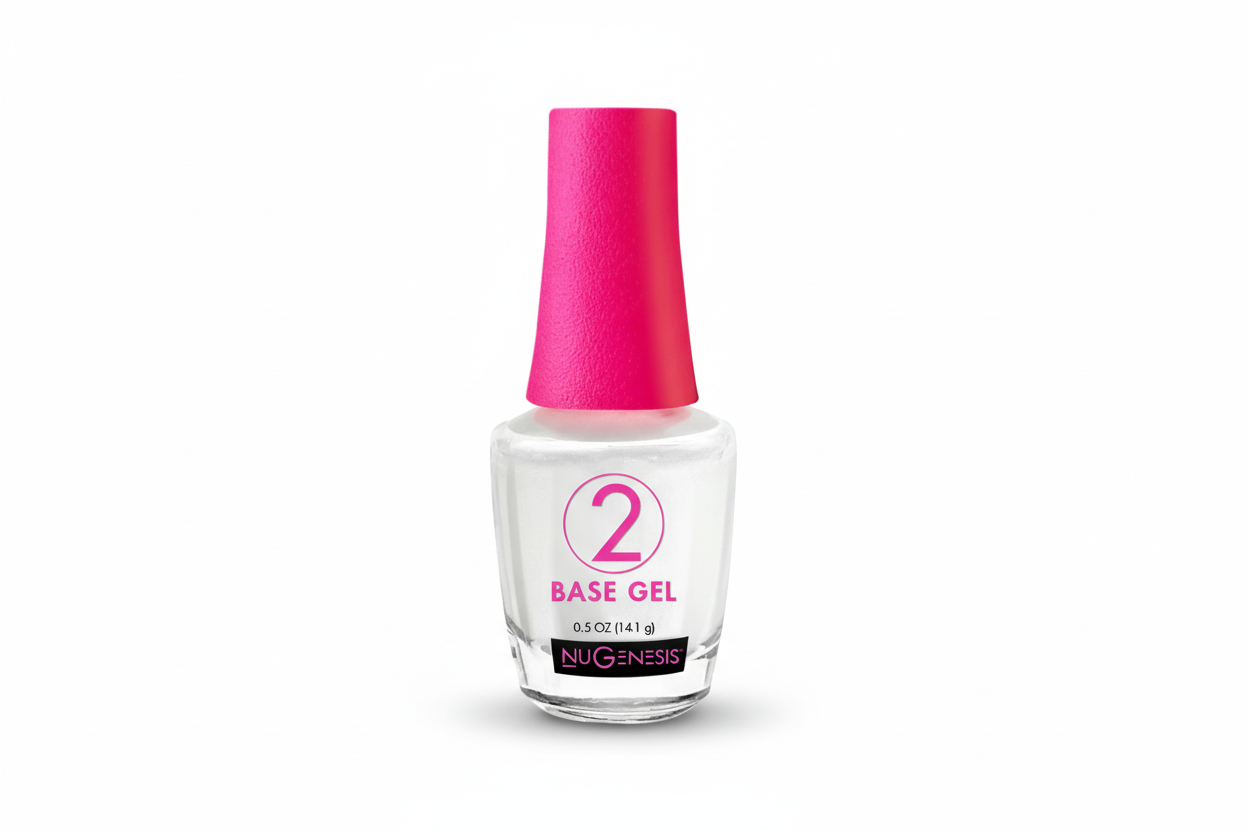 Nail gel bottle with pink cap on a white background