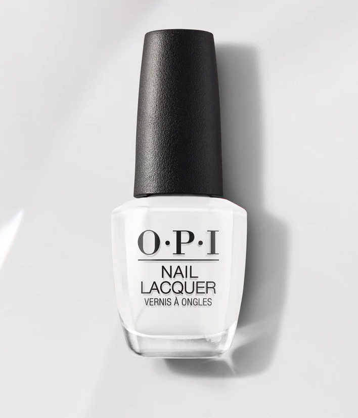 OPI nail polish bottle with black cap on a light gray background