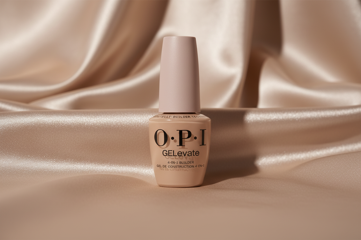OPI nail polish bottle on a brown background