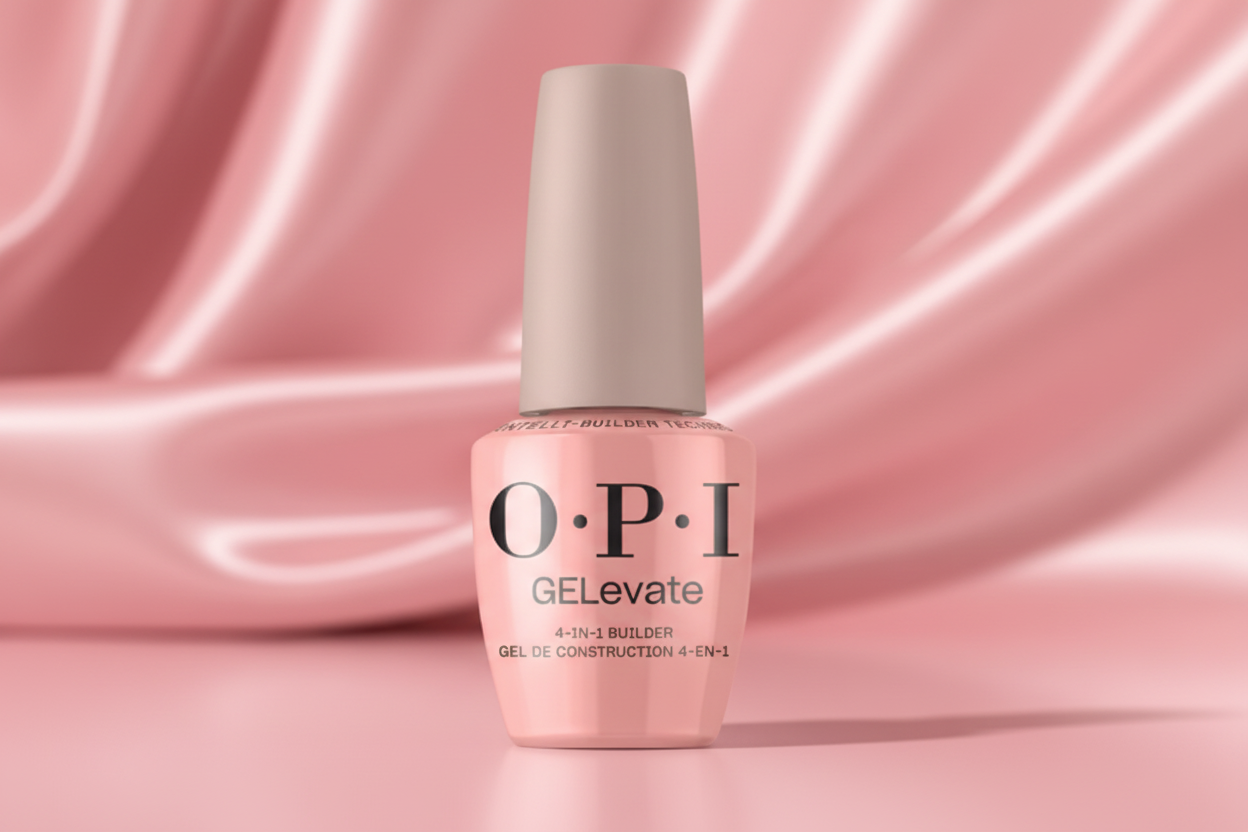 OPI nail polish bottle on a pink background