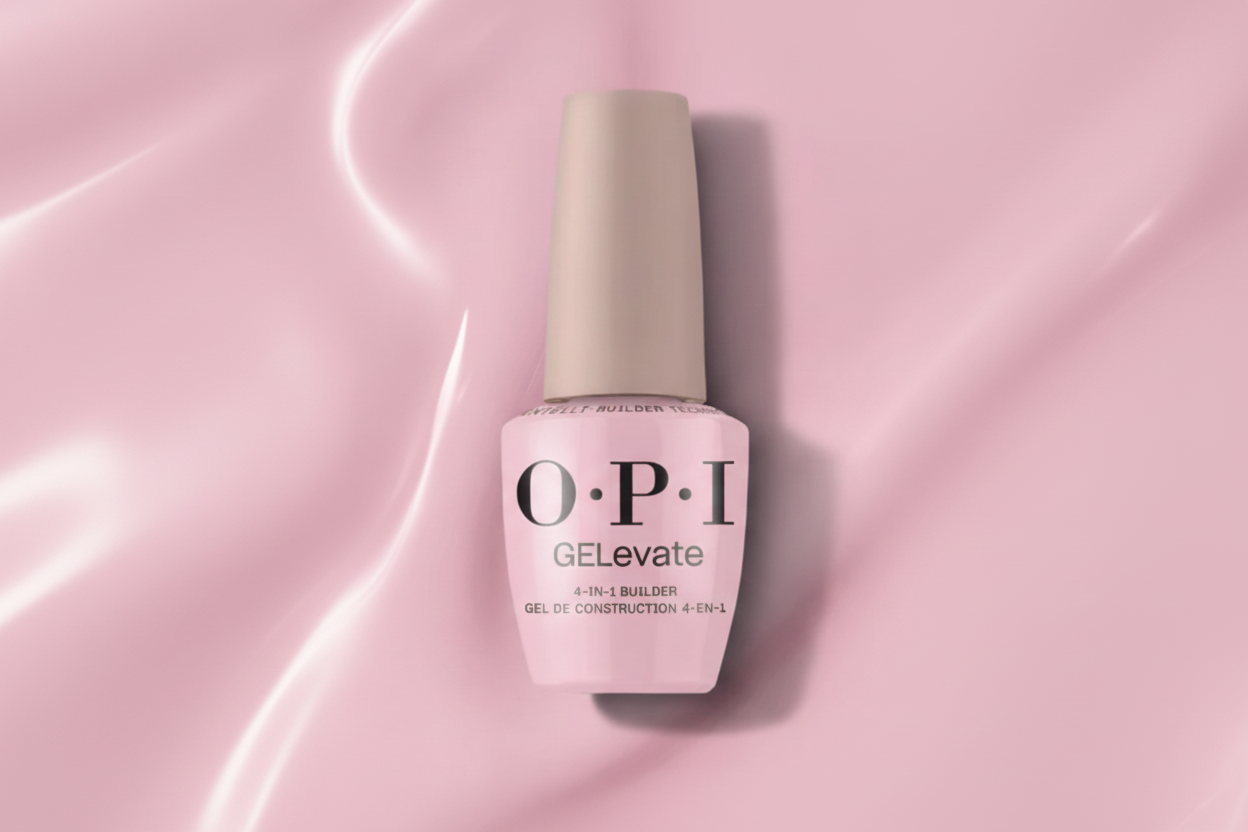 OPI gel polish bottle on a pink background