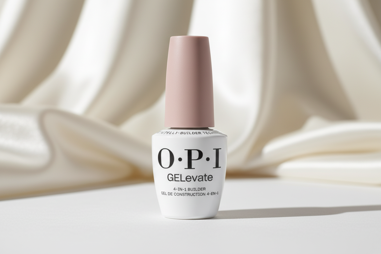 OPI GElevate nail gel polish bottle on a light gray background