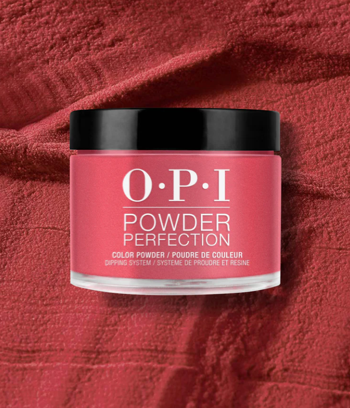 OPI Powder Perfection jar on a textured red background
