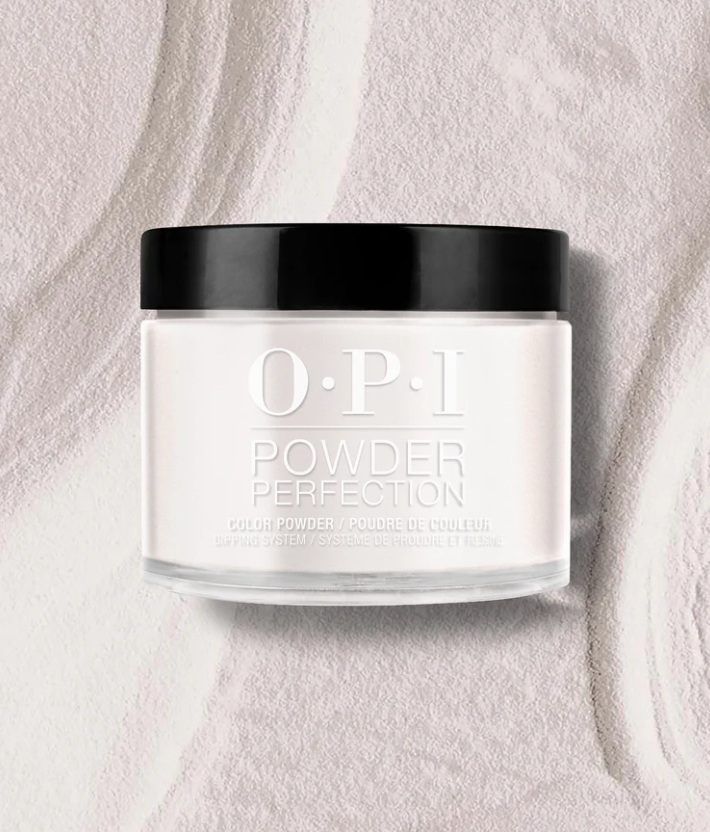OPI powder perfection container on a textured beige background