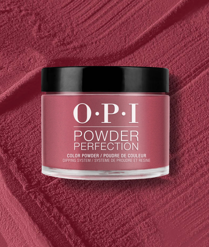 OPI Powder Perfection container on a textured red background