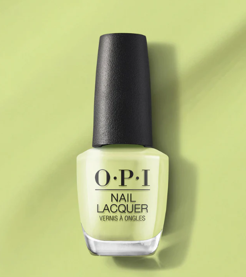 OPI nail lacquer bottle on a green background