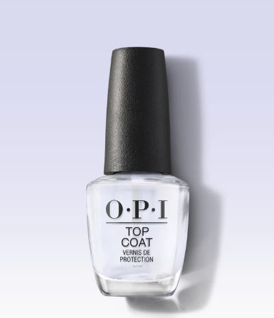 OPI nail polish bottle with black cap on a light gray background