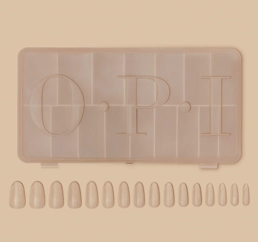 OPI nail polish tray with nails on a beige background