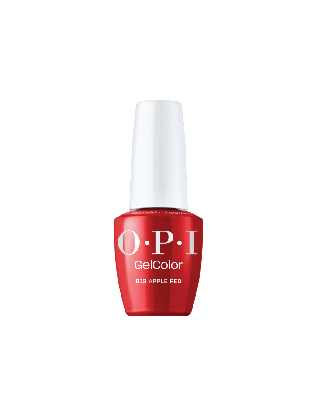 Red nail polish bottle with white cap on a white background
