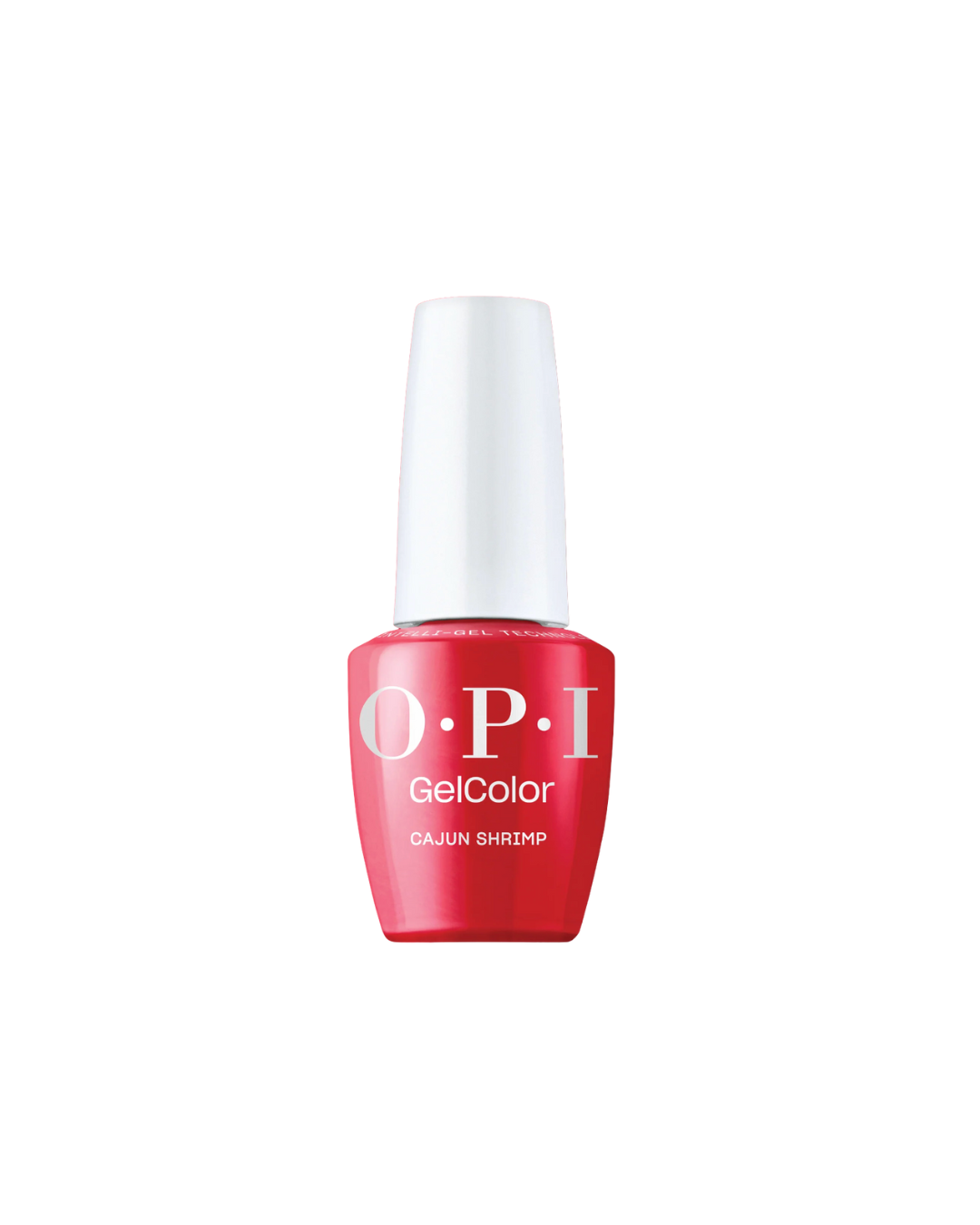 Red nail polish bottle with white cap on a white background