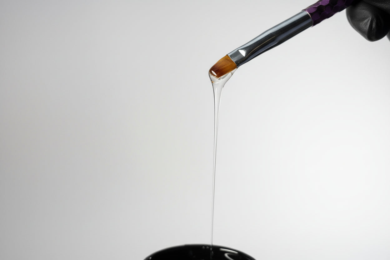 Close up of clear gel dripping from brush