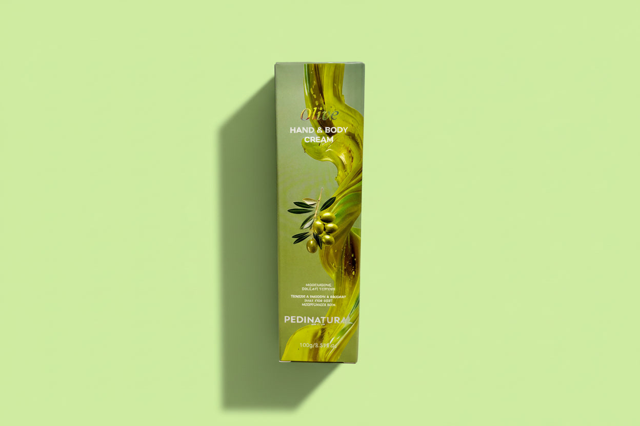 Box of Olive Hand & Body Cream by Pedinatur on a white background