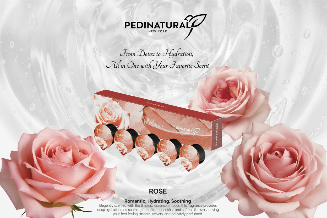 Pedicure pedi natural product with pink roses on a white background